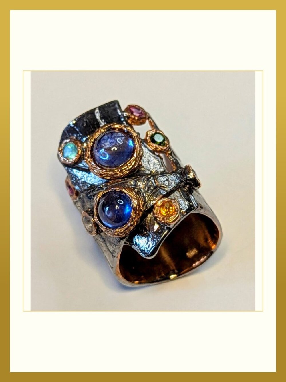 RING Natural Sapphire Topaz Tourmaline Chrome Diopside Amethyst Size 8